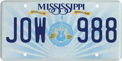 MS license plate JOW988