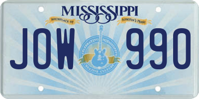 MS license plate JOW990