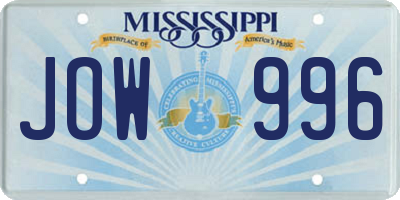 MS license plate JOW996