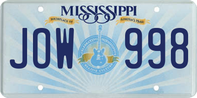 MS license plate JOW998