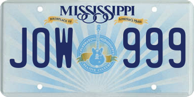 MS license plate JOW999