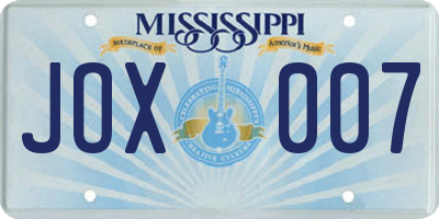 MS license plate JOX007