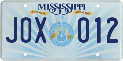 MS license plate JOX012
