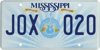 MS license plate JOX020