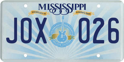 MS license plate JOX026