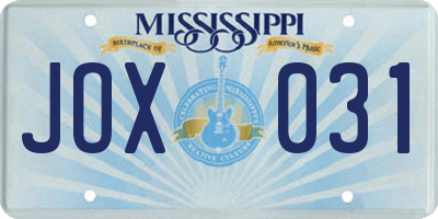 MS license plate JOX031