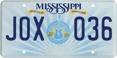 MS license plate JOX036
