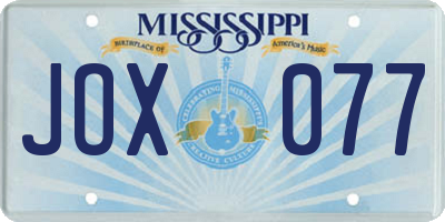 MS license plate JOX077