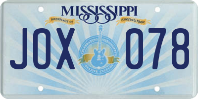 MS license plate JOX078