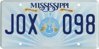 MS license plate JOX098
