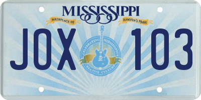 MS license plate JOX103