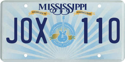MS license plate JOX110