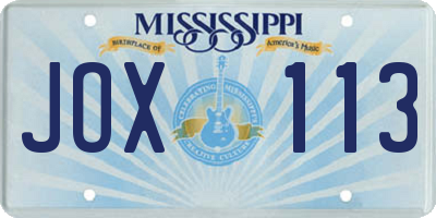 MS license plate JOX113