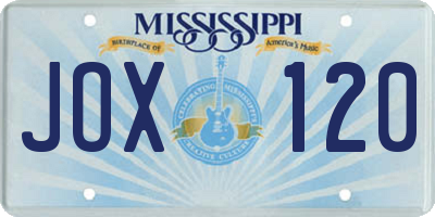 MS license plate JOX120