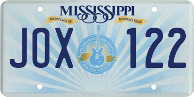 MS license plate JOX122