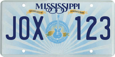 MS license plate JOX123