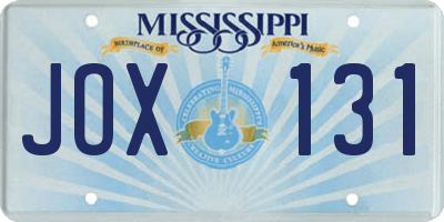 MS license plate JOX131