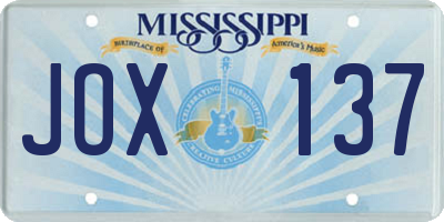 MS license plate JOX137