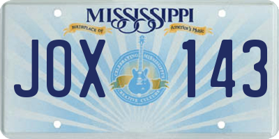MS license plate JOX143