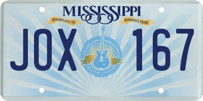 MS license plate JOX167