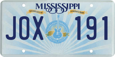 MS license plate JOX191