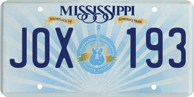 MS license plate JOX193