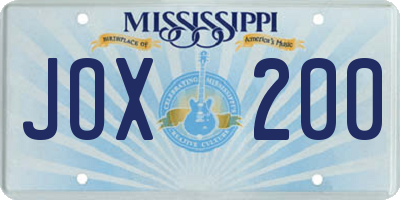 MS license plate JOX200
