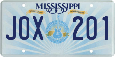 MS license plate JOX201
