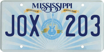 MS license plate JOX203