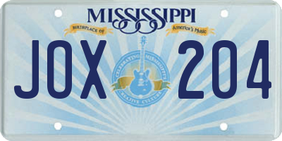MS license plate JOX204