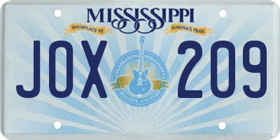 MS license plate JOX209