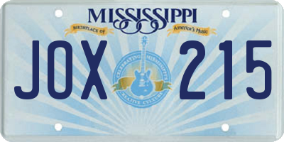 MS license plate JOX215