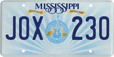 MS license plate JOX230