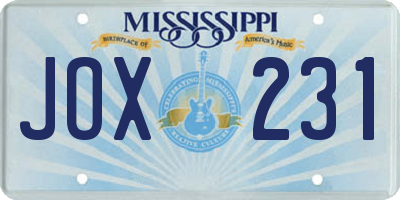 MS license plate JOX231