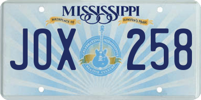 MS license plate JOX258