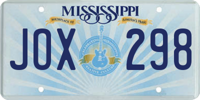 MS license plate JOX298