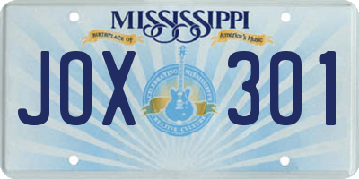MS license plate JOX301