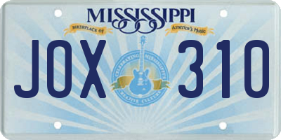 MS license plate JOX310
