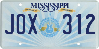 MS license plate JOX312
