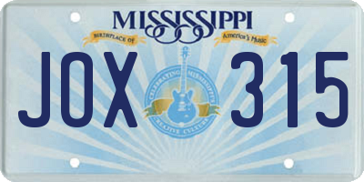 MS license plate JOX315