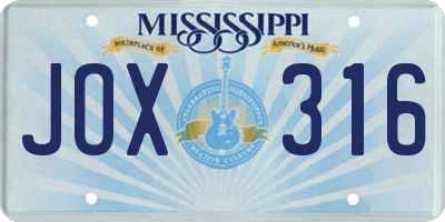 MS license plate JOX316