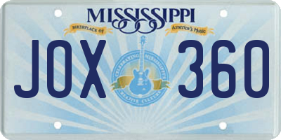 MS license plate JOX360