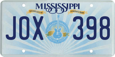 MS license plate JOX398