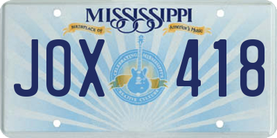 MS license plate JOX418