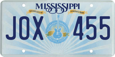 MS license plate JOX455