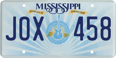MS license plate JOX458