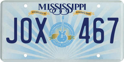 MS license plate JOX467
