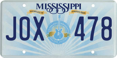 MS license plate JOX478