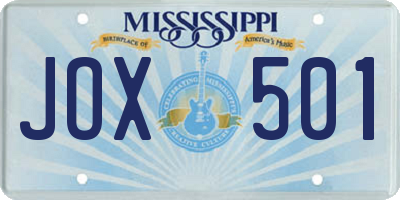 MS license plate JOX501