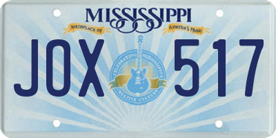 MS license plate JOX517